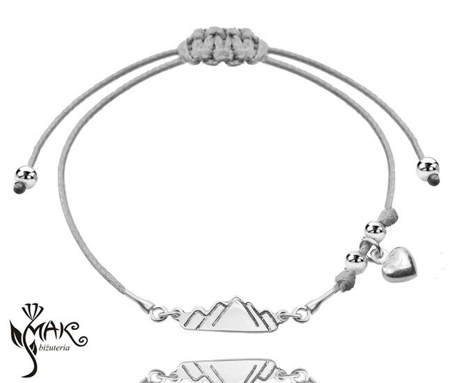 BR942 BRANSOLETKA z grawerem na sznureczku, górskie szczyty, góry.