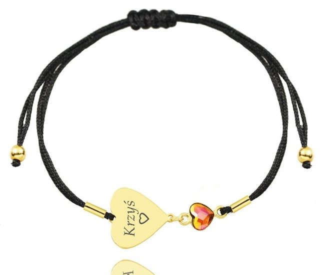 1047 BRANSOLETKA GRAWEROWANA serce złote Swarovski Elements na sznureczku