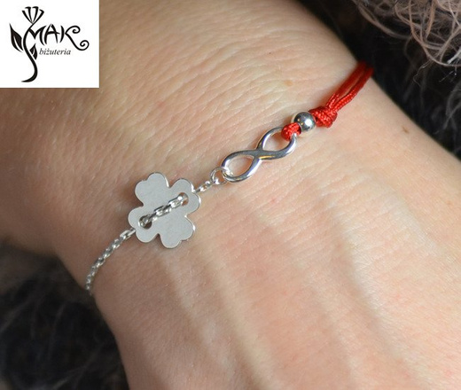 BR900 BRANSOLETKA Z GRAWEREM sznurek infinity Swarovski Elements koniczynka