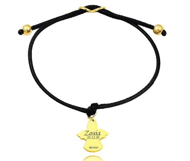 1124 bransoletka grawerowana ze złotym aniołkiem, infinity nieskończoność