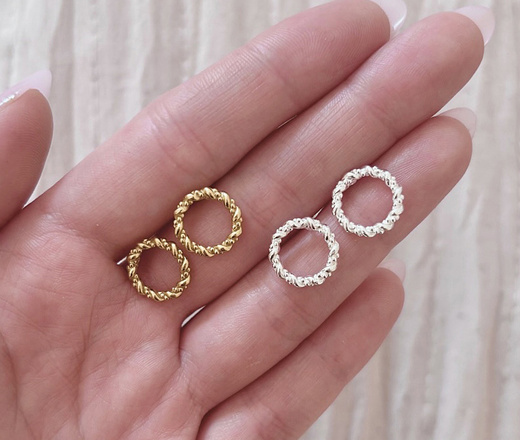 1384/7 Kolczyki srebrne 925 pozłacane precle koła