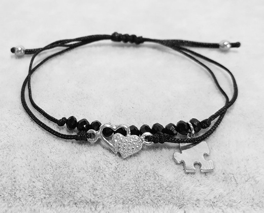 1052 BRANSOLETKA GRAWEROWANA podwójna połączone serduszka puzzel srebrne 925