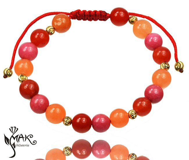 BR948 Bransoletka z pomarańczowo czerwonych jadeitów na sznurku