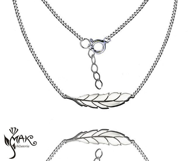 NK706 NASZYJNIK piórko 100% SREBRO 925 grawer