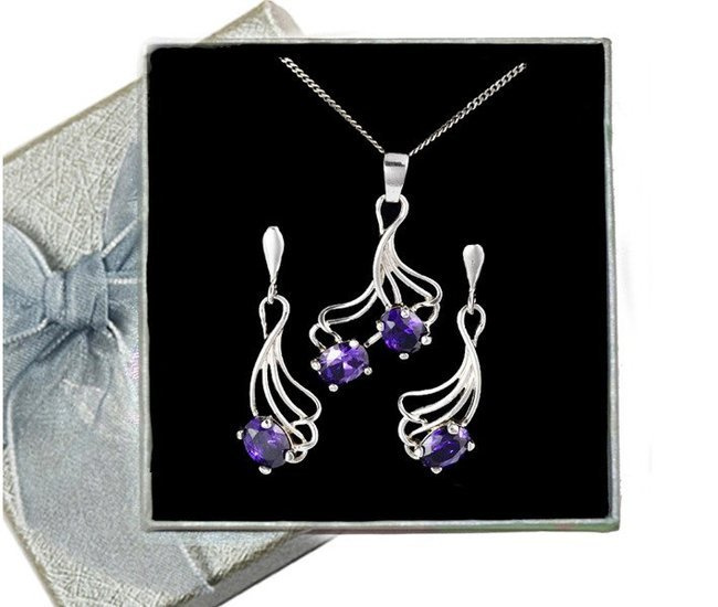 480/212  komplet srebrny fioletowe cyrkonie