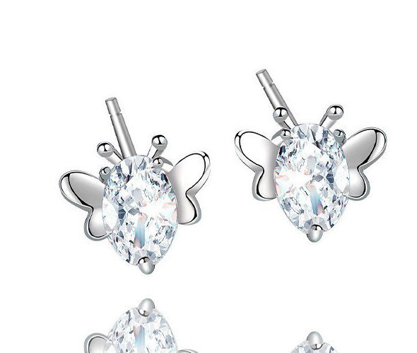 1064/34 Kolczyki srebrne 925 pszczółki cyrkonie