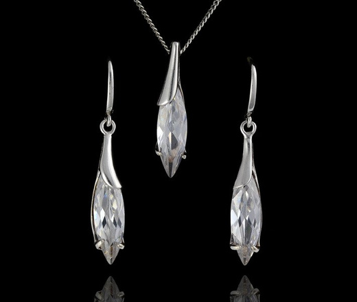 480/197 komplet srebrny z cyrkoniami w kształcie łez
