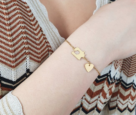 1262 bransoletka srebro 925 pozłacane maszyna do szycia, serduszko z grawerem