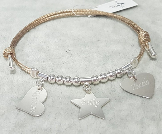 BR962 BRANSOLETKA Z GRAWEREM srebrna na sznurku serce, koniczynka, puzzel