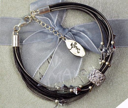 BR808 BRANSOLETKA SKÓRZANA Swarovski, bransoletka z grawerem