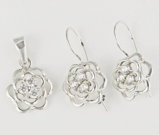 480/252 komplet srebrny kwiatuszki z błyszczącymi cyrkoniami