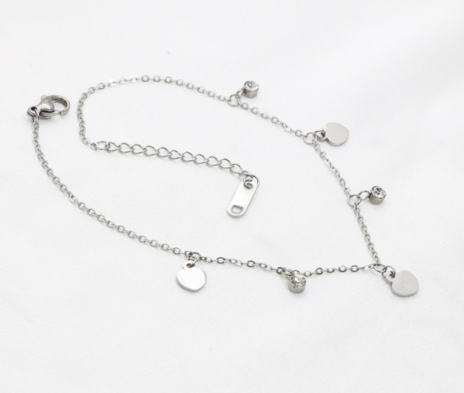 Bransoletka na nogę z cyrkoniami i serduszkami 1857/28