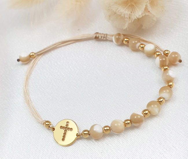 1672/4 bransoletka różaniec pozłacane srebro 925 z masa perłową