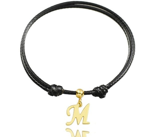 1039 BRANSOLETKA inicjał literka alfabet złota na sznureczku