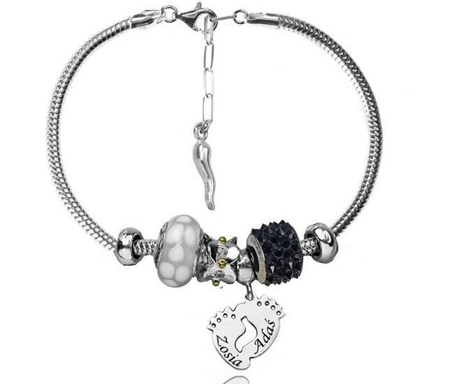 BR1037 BRANSOLETKA z GRAWERUNKIEM Swarovski Elements modułowa laser czarny