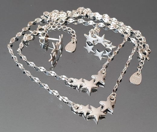 1136 gwiazdki komplet srebrny 925 celebrytka naszyjnik kolczyki bransoletka