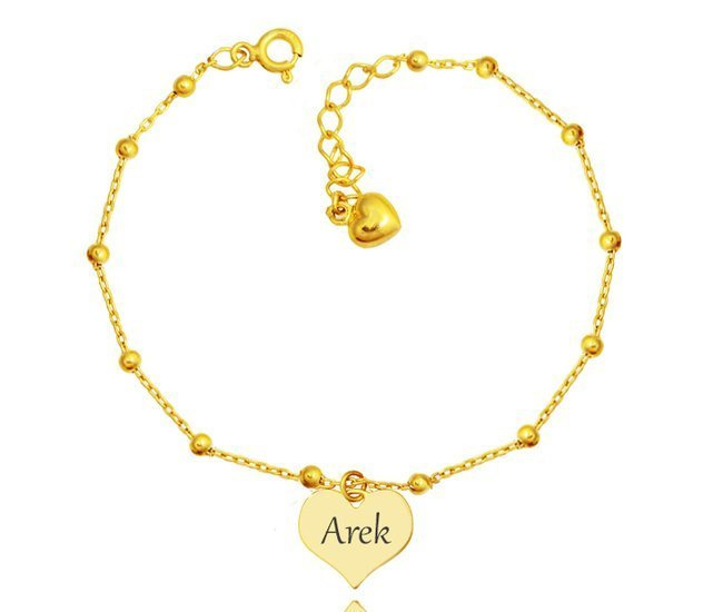 1195 bransoletka grawerowana jedna zawieszka serce srebro 925 pozłacane