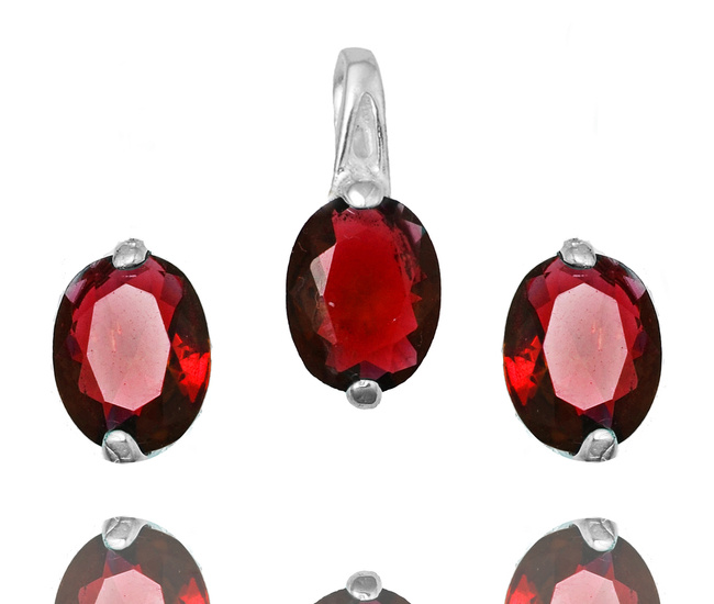 480/441 Komplet srebrny 925 owalne cyrkonie czerwone