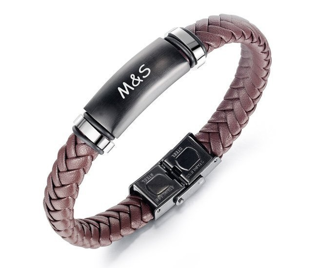 599/1004 bransoletka męska z grawerunkiem skóra brązowa