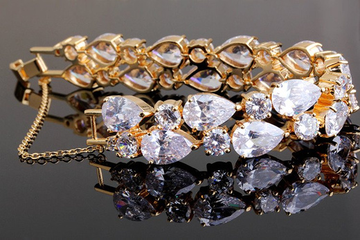 Br599/871 BRANSOLETKA ślubna żółte złoto z cyrkoniami