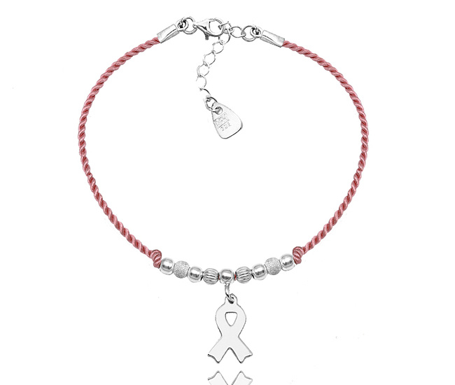 1570/6 bransoletka srebrna 925 różowa wstążka amazonka z grawerem