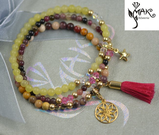 BR950 BRANSOLETKA pozłacana mokait, Swarovski Element