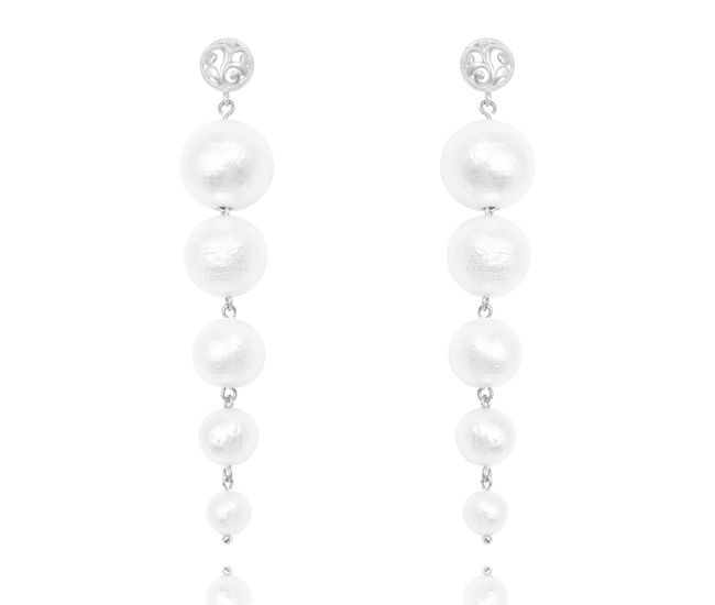 1667 długie eleganckie kolczyki ślubne z jedwabnymi perłami srebrne 925