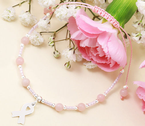 1570/1 bransoletka pudrowy róż wstążka amazonka z grawerem