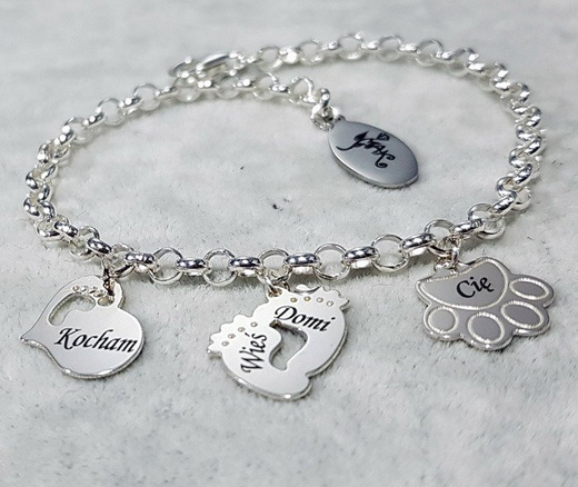 BR1006 stópki serce piesek BRANSOLETKA z GRAWERUNKIEM laser