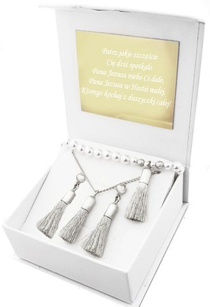 1074/2 komplet chwosty frędzle srebro 925 prezent na komunię urodziny