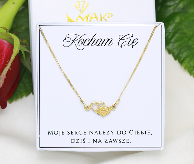 Naszyjnik z połączonymi sercami, srebro 925 pozłacane 1899/12 zestaw walentynkowy
