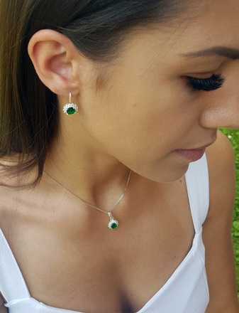 480/79 komplet srebrny koła z cyrkoniami szmaragdowymi