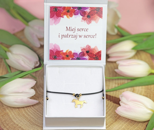 1336 BRANSOLETKA Z GRAWEREM złota na sznureczku