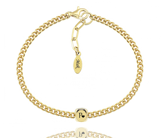 1494 bransoletka kostka z grawerunkiem stalowa złota