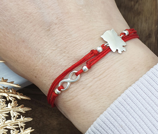 1598 bransoletka z grawerem srebro 925 sowa nieskończoność