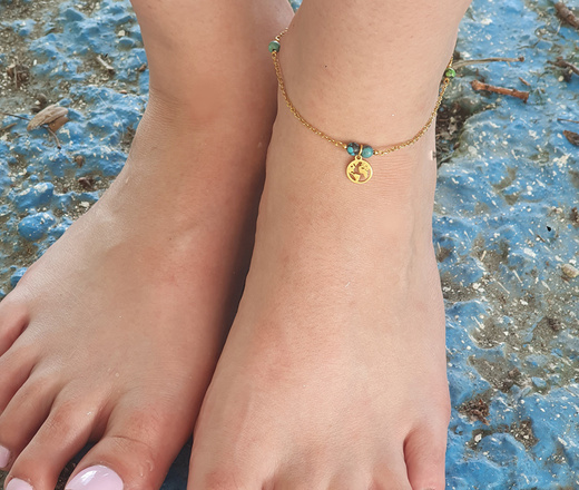 1646/18 bransoletka nogę globus z kamieniami naturalnymi