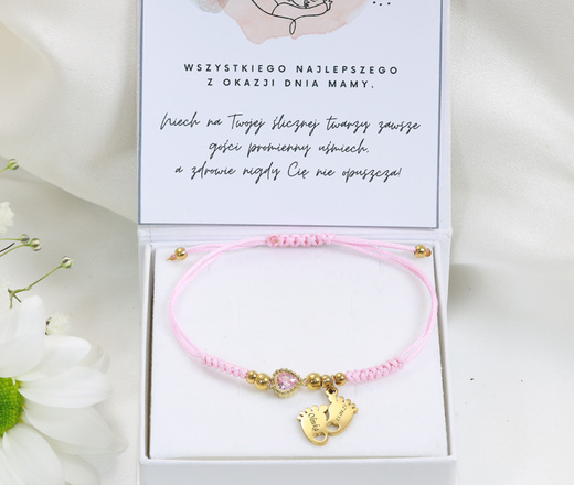 Bransoletka dla mamy na sznurku z grawerem kremowa 1794/15