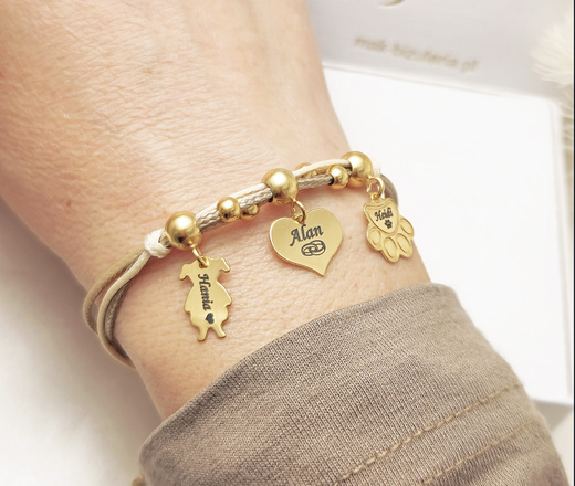 1735 bransoletka dla mamy z grawerami srebro 925 pozłacane trzy zawieszki