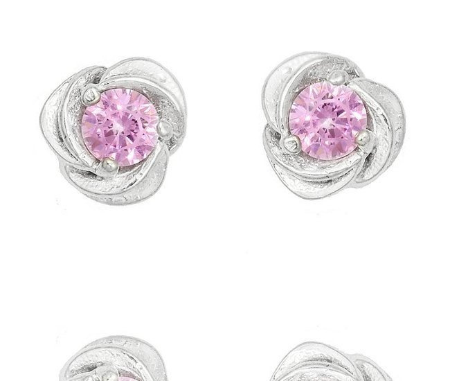 480/296 kolczyki srebrne 925 różyczki z różowymi cyrkoniami