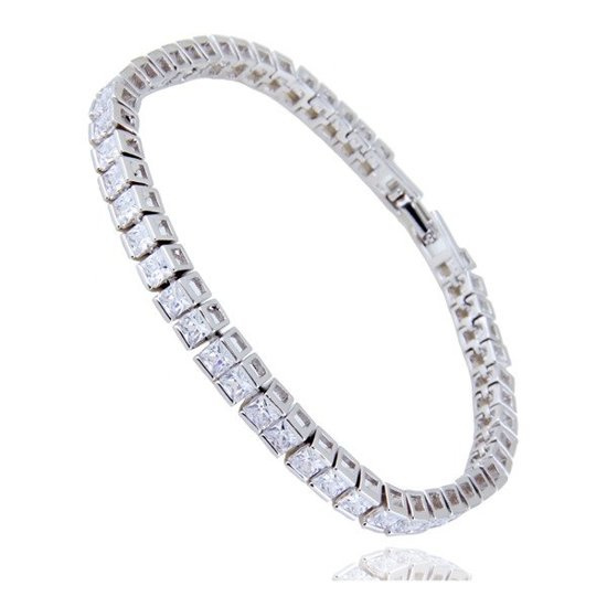 Br599/804 delikatna BRANSOLETKA ślubna z postokątnymi cyrkoniami