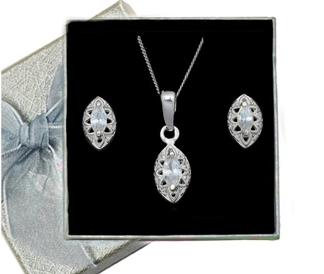 480/256  Komplet srebrny ażurowy z cyrkonią delikatny 925