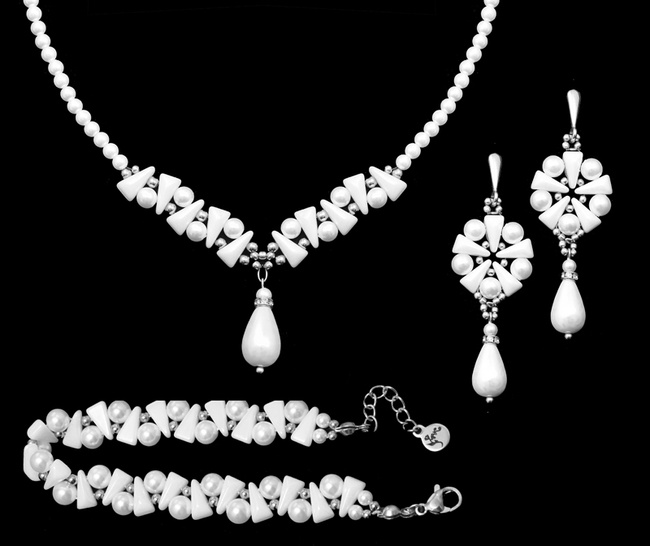 komplet ślubny srebrny p.925 z perełkami wyplatany ręcznie 1816/6