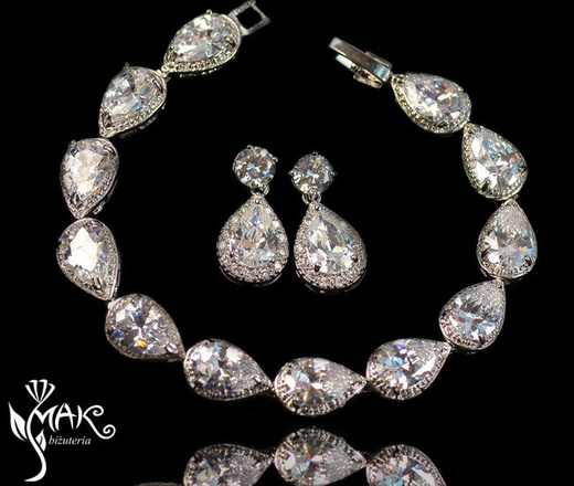Kpl884 komplet ślubny, biżuteria ślubna z cyrkoniami b599/425 k599/545
