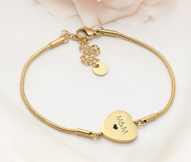 Złota bransoletka z grawerem, serduszkiem i 1849