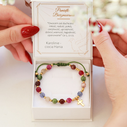 1714/1 bransoletka różaniec złota, kolorowy turmalin