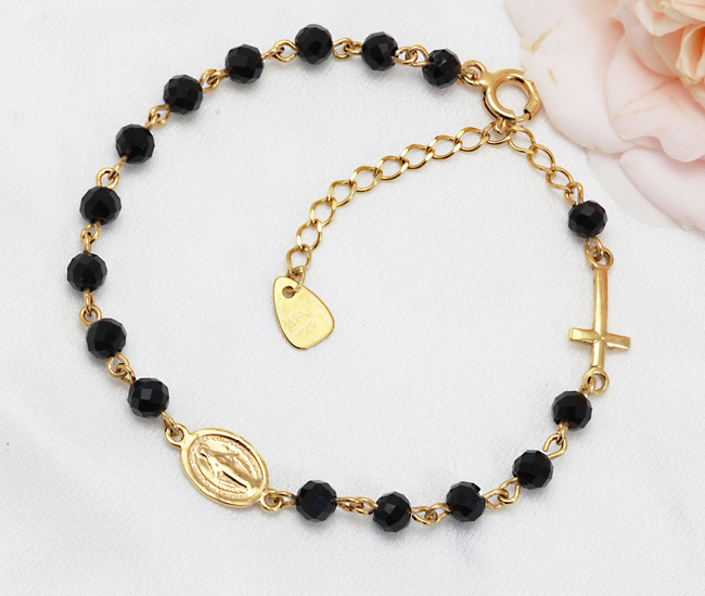 Bransoletka srebrna 925 pozłacana różaniec z onyksem 1848/3