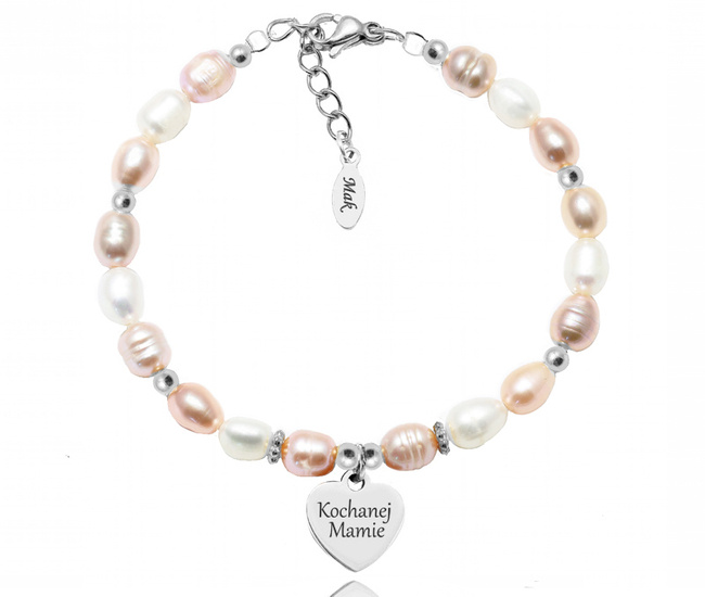 1645/1 bransoletka z grawerem dla mamy perły naturalne stal szlachetna