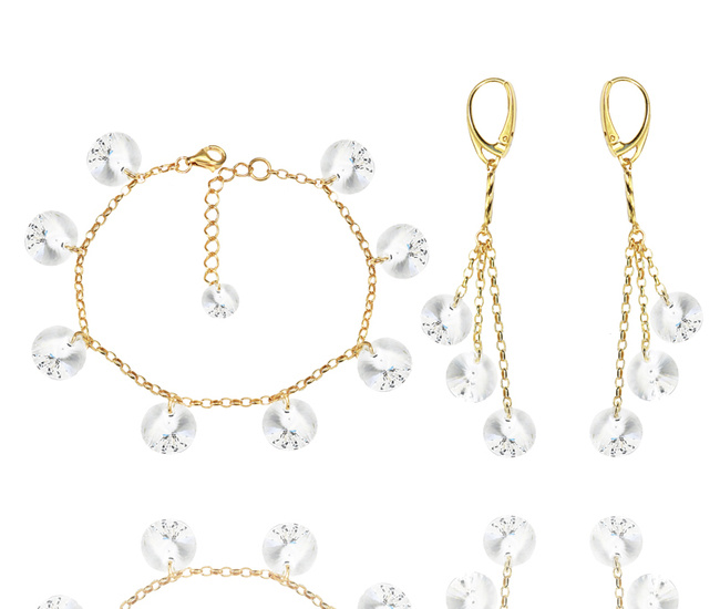 1364 komplet srebrny pozłacany z kryształkami