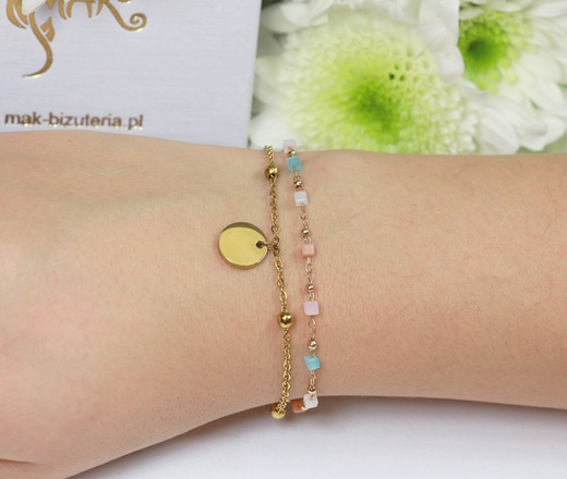 1733/11 bransoletka złocona z grawerem i szklanymi kosteczkami