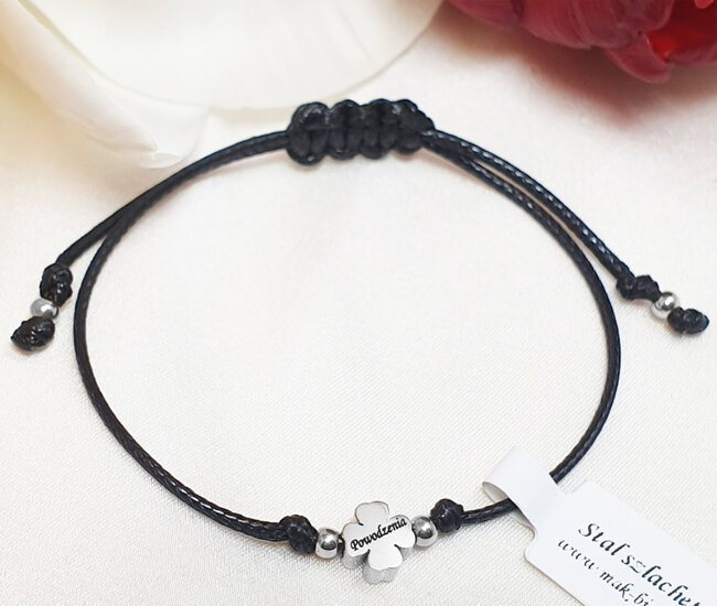 1532 bransoletka z grawerunkiem koniczynka srebrna